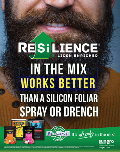 Photo of a man's smile with text that says Resilience in the mix works better than a silicon foliar spray or drench