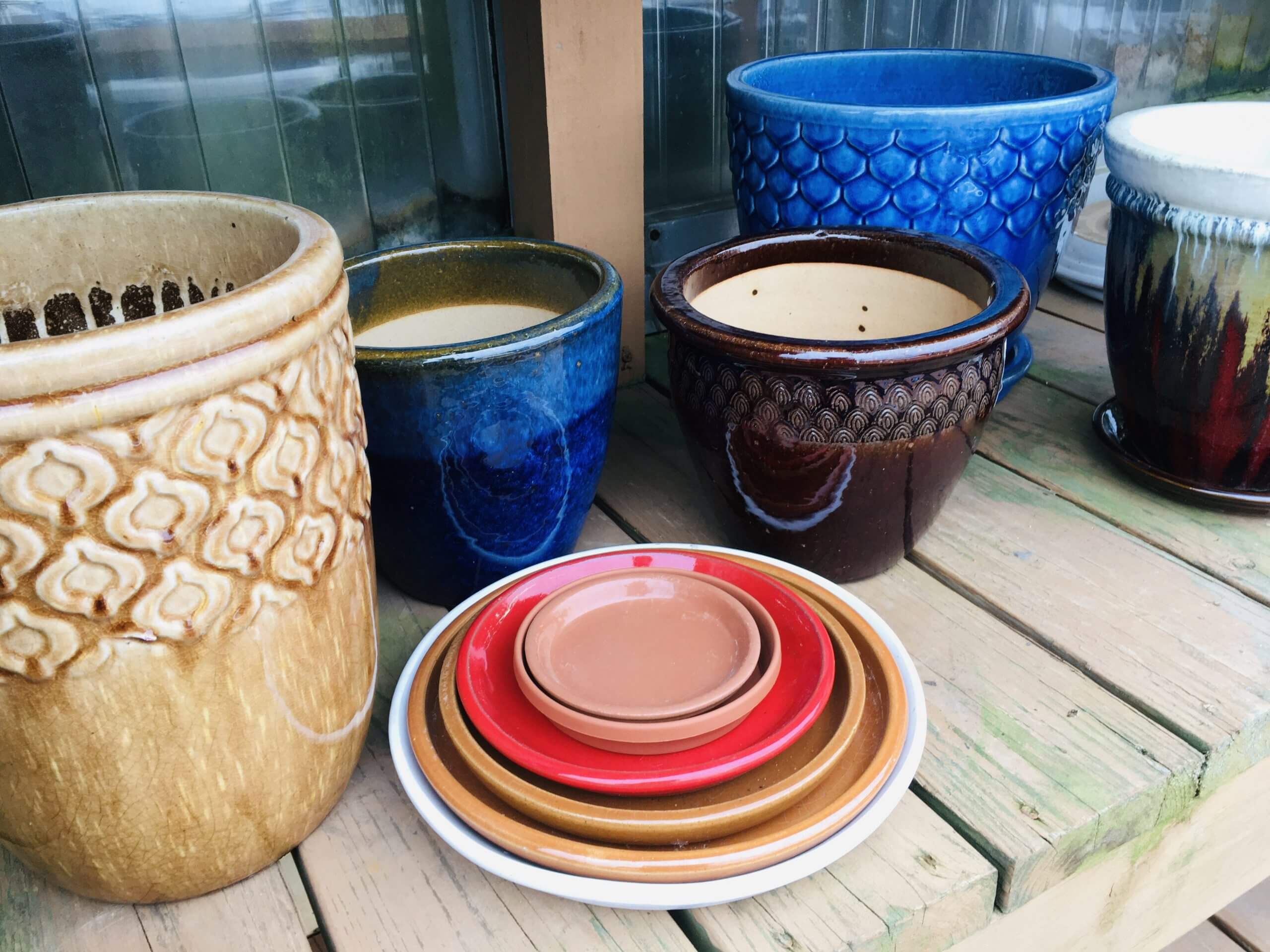 Colourful saucers and pots